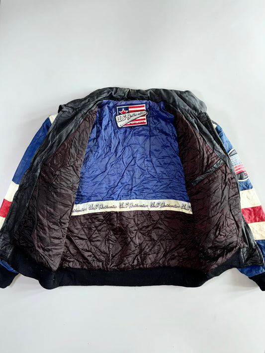 Vintage U.S. Authentics by Michael Hoban Genuine Leather USA Flag Bomber Jacket (M)