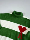 Ami Paris Green & White Striped Ami de Coeur Turtleneck Sweater (3XL/4XL)