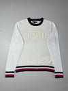 Tommy Hilfiger Hilfiger Embossed Logo Crewneck Sweatshirt Stripe Trim – White / Navy  (M)