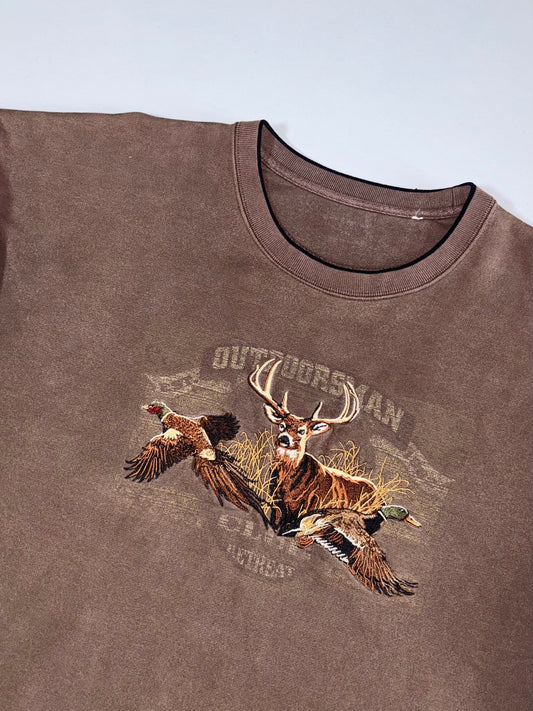 Outdoorsman Embroidered Deer & Duck Hunting Crewneck Sweatshirt – Brown (3XL)