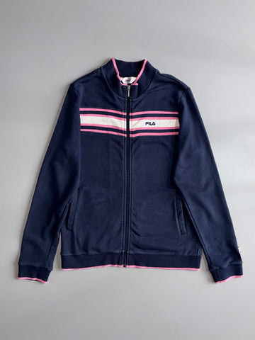 FILA Vintage Track Jacket – Navy & Pink Striped Full Zip (M)