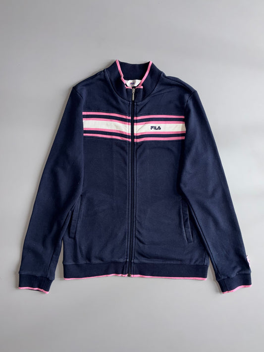 FILA Vintage Track Jacket – Navy & Pink Striped Full Zip (M)