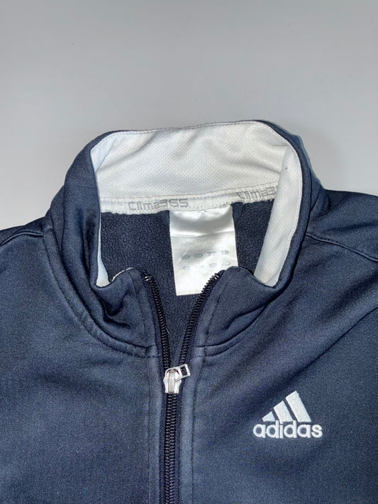 Adidas Clima365 3-Stripe White Panel Fleece-Backed Half-Zip Navy Blue Athletic Pullover Sweatshirt (M)