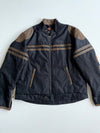 Refree Biker Racing Jacket Suede Panel – Navy/Brown (2XL)