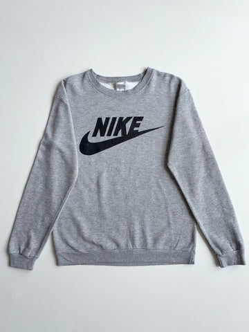 Vintage Y2K Nike Big Swoosh Grey Crewneck Sweatshirt | Size (S/M)