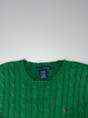 Polo Ralph Lauren Green Cable Knit Cotton Sweater | Crew Neck (M)