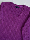 Tommy Hilfiger Purple Cable Knit V-Neck Sweater (S)