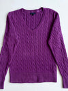 Tommy Hilfiger Purple Cable Knit V-Neck Sweater (S)