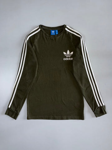 Adidas Originals 3-Stripe Long Sleeve Tee – Olive (XS)