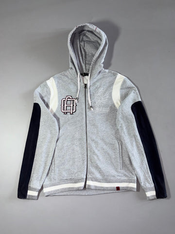 Onirari Grey Varsity Zip-Up Hoodie – Embroidered Patch | (M)