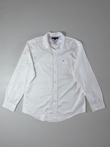Tommy Hilfiger White Textured Stripe Button-Up Shirt (XL)