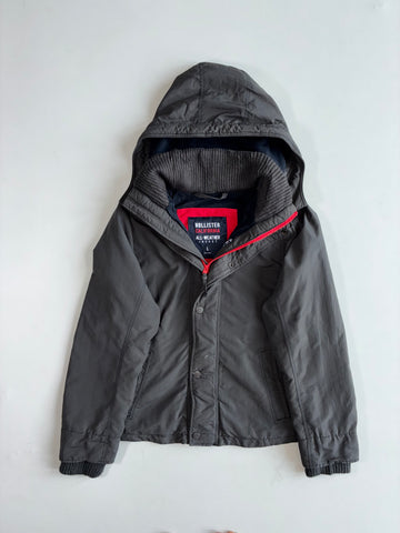Hollister All-Weather Charcoal Grey Fleece-Lined Hooded Jacket(XL)