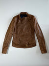 System Brown Leather Jacket with Topstitched Panels (XS)