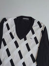 Lacoste Black & White Geometric Argyle V-Neck Sweater – Size (S)