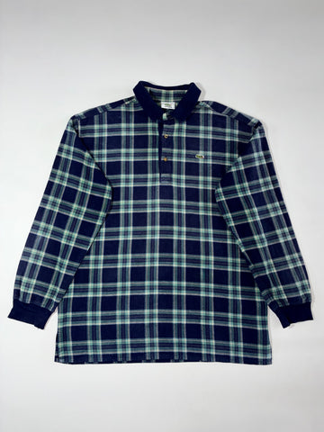 Vintage Lacoste Plaid Flannel Long Sleeve Polo – Navy/Green (XL)