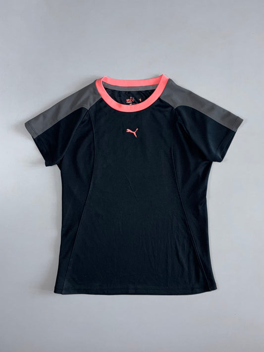 Puma Short Sleeve Colour-Block Performance Tee — Black/Grey/Coral (S)