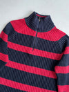 Vintage Tommy Hilfiger Jeans Navy & Red Striped Ribbed Quarter-Zip Sweater – (S)