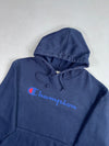Champion Navy Script Logo Hoodie, Reverse Weave Style Fleece (XL)