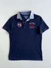 Tommy Hilfiger Navy “Hilfiger 85” Crest Polo T-Shirt with Striped Collar (L)