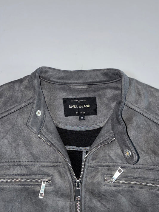 River Island Grey Faux Suede Moto Jacket (S/M)