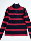 Vintage Tommy Hilfiger Jeans Navy & Red Striped Ribbed Quarter-Zip Sweater – (S)