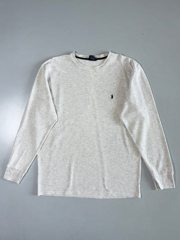 Polo Ralph Lauren Sleepwear Waffle Knit Thermal Tee White Green Tipped Crewneck (XL)