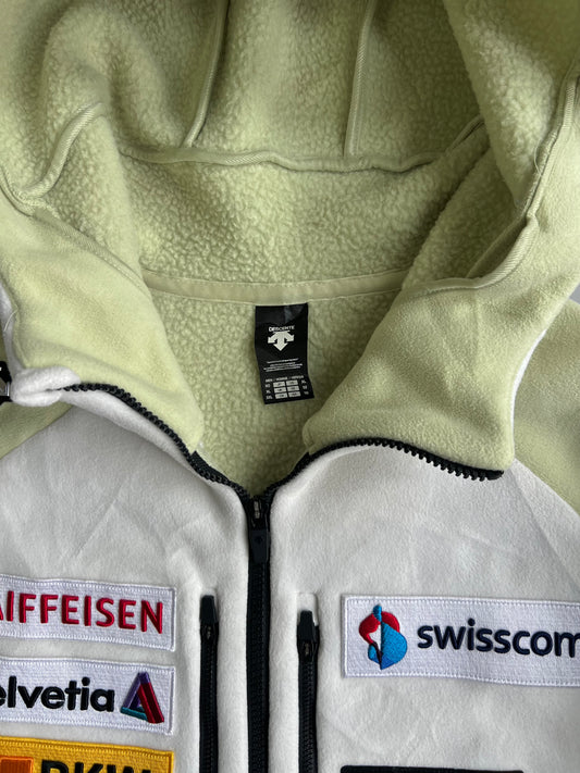 Descente Swiss Ski Team Official Fleece Hoodie Embroidered Sponsor Patches Raiffeisen Swisscom BKW | Est. 1904 (XL)
