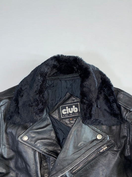 Club Genuine Leather Biker Jacket with Fur Collar (M)