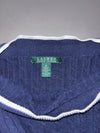 Lauren Ralph Lauren Navy Cable Knit Boat Neck Sweater with White Tipping (S)