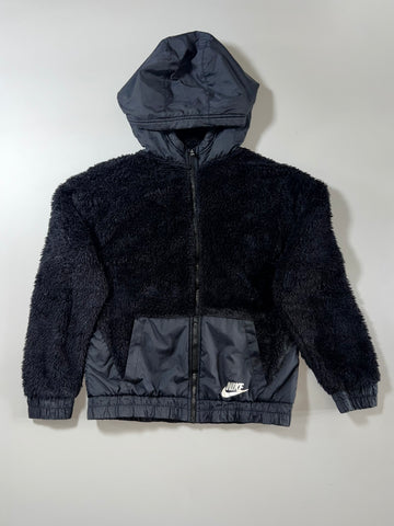 Nike Sherpa Fleece Hooded Jacket Black Nylon Trim Sportswear (S)