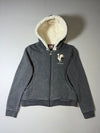 Le Coq Sportif Grey Sherpa Lined Zip-Up Hoodie – Chenille Rooster Logo (S)