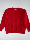 Chemise Lacoste Red Cable Knit Crewneck Sweater with Croc Logo (L/XL)