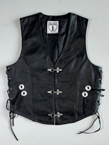 Highway 1 Concho Fringe Leather Vest (M)