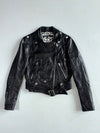 GGPX New York Black Studded Belted Leather Biker Jacket with Leopard Lining,Women’s (XS)