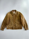 Vintage Tan Suede Leather Zip Bomber Jacket (Xl)