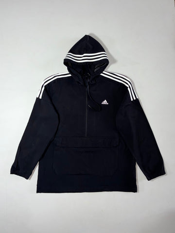 Vintage Adidas Black Three Stripe Half-Zip Anorak Hoodie (XL)