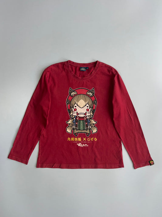 Jizo Bosatsu Kyubi Yokai Fox Graphic Long Sleeve T-shirt (M)
