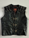 WM Fashion Black Leather Buckle Vest  Braided-Trim Biker Vest with Metal Hardware (L)