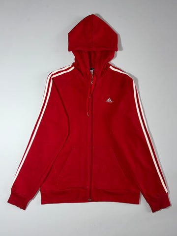 Adidas | Red 3-Stripe Zip Hoodie (S)