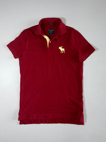 Abercrombie & Fitch Burgundy Piqué Polo T-Shirt – Big Moose Logo – (M)