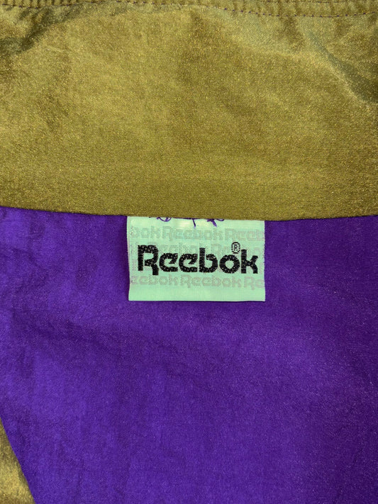 Vintage Reebok “Get The Feeling” 1/4 Zip Windbreaker Jacket Purple  Striped Color block (2XL)