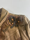 Vintage Doho Metallic Gold Leather Blazer Jacket with Beaded Embellishment(Xs)