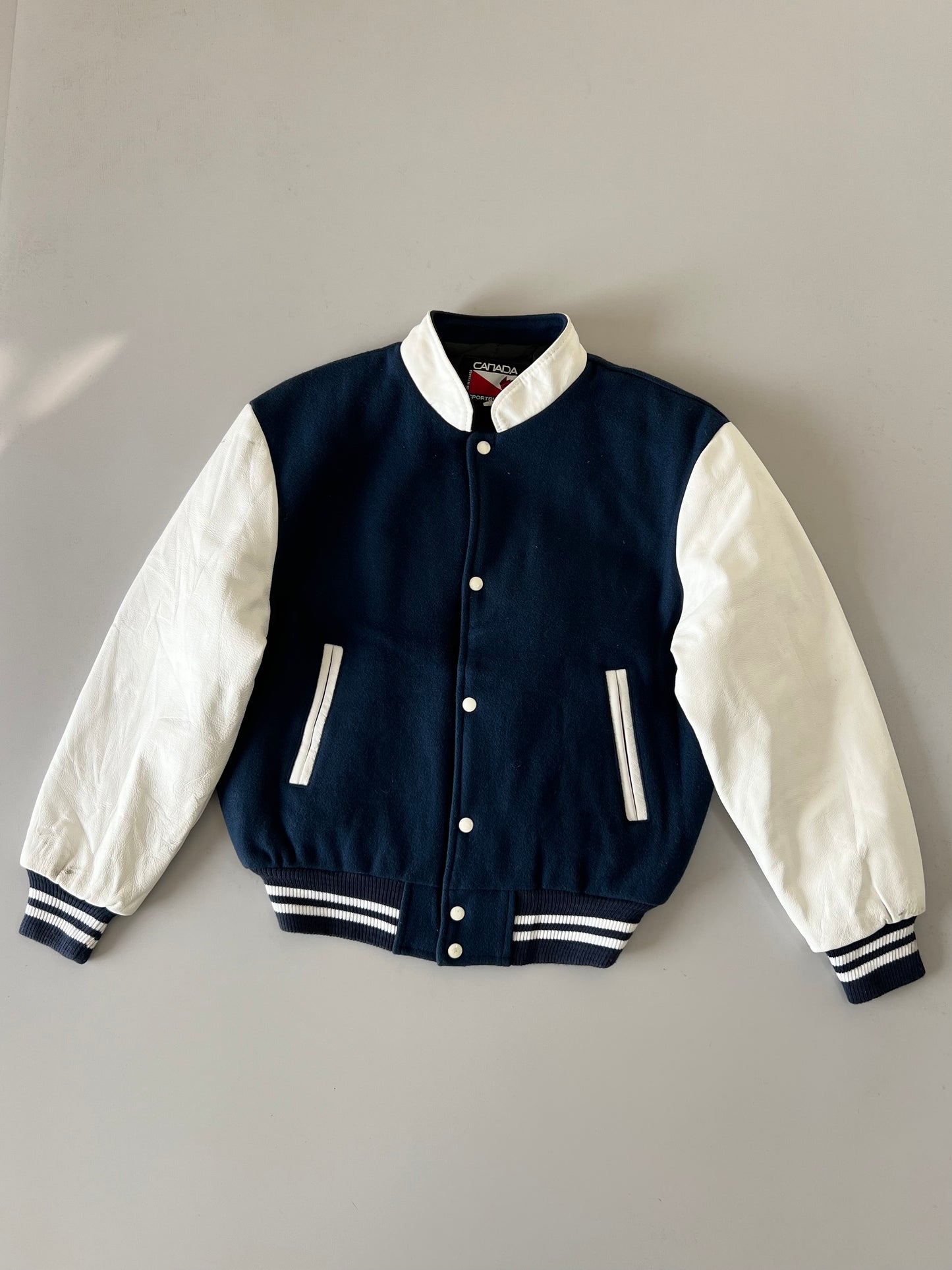 ZSuper Premium Minimal Varsity Jacket Original Leather Sleeves (M)