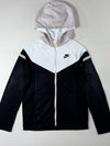 Nike Windrunner Style Zip Hoodie (Kids) — Black/White/Grey (XS)