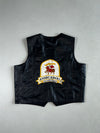 Vintage Leather Club Black Leather Biker Vest – Hollywood Eagle Embroidery & Pins (2XL)