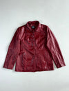 Fashcre Italy Mode Oxblood Red Leather Button-Up Jacket,Women’s (S)