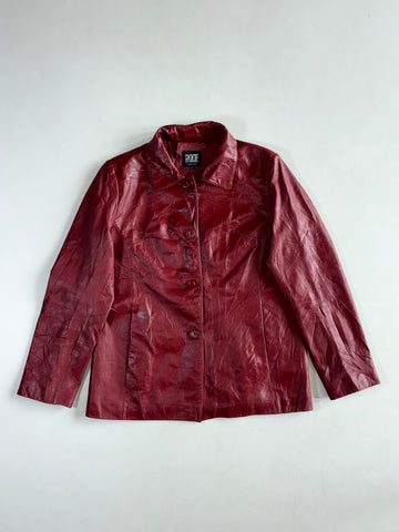 Fashcre Italy Mode Oxblood Red Leather Button-Up Jacket,Women’s (S)