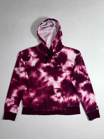 Champion Tie-Dye Script Logo Pullover Hoodie – Burgundy/Pink (M)