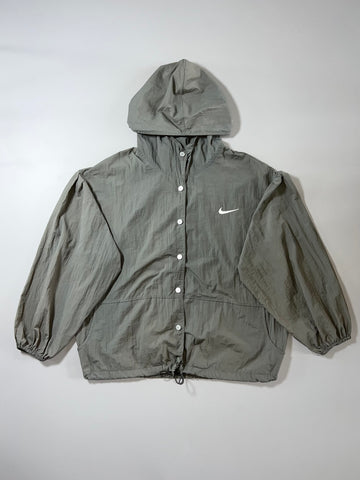 Nike Vintage Olive Grey Hooded Windbreaker Jacket Nike Team Snap Button (XL)