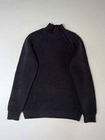 Vintage Armani Jeans AJ Ribbed Knit Asymmetric Zip Mock Neck Sweater (M)